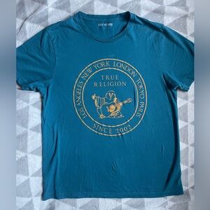 True Religion Teal Tee with Gold Graphic